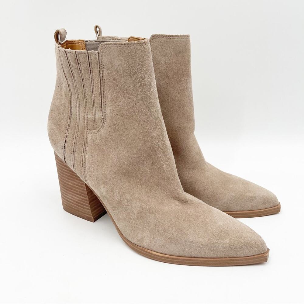 NEW MARC FISHER Boots Oshay Ankle Bootie Dark Walnut Stacked Heel Suede Size 11